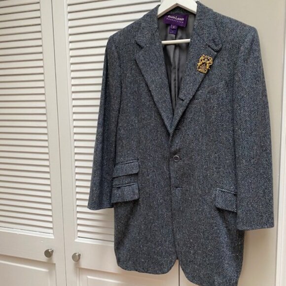 Ralph Lauren Collection Herringbone Blazer Equestrian Jacket cashmere vintage 14